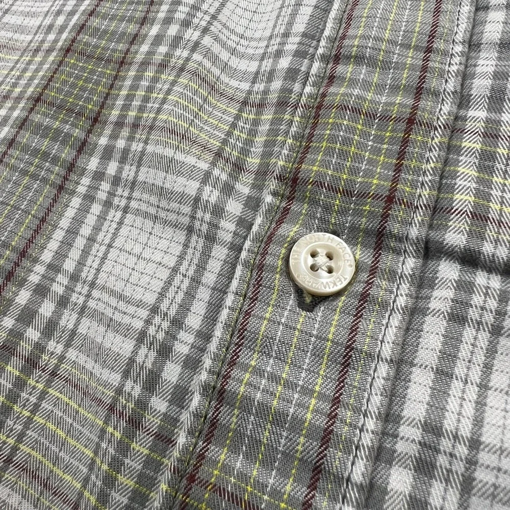 The North Face Button Down Shirt Mens M Grey Plaid Tekware Short Sleeve Pocket